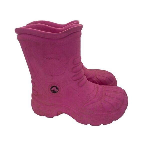 Crocs Georgie Jaunt Rain Boots Shoes Pink Men 2 Women 4 Waterproof Pull On - Picture 1 of 7